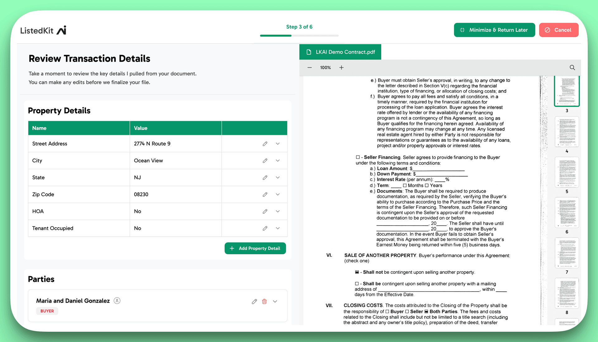 ListedKit transaction details review
