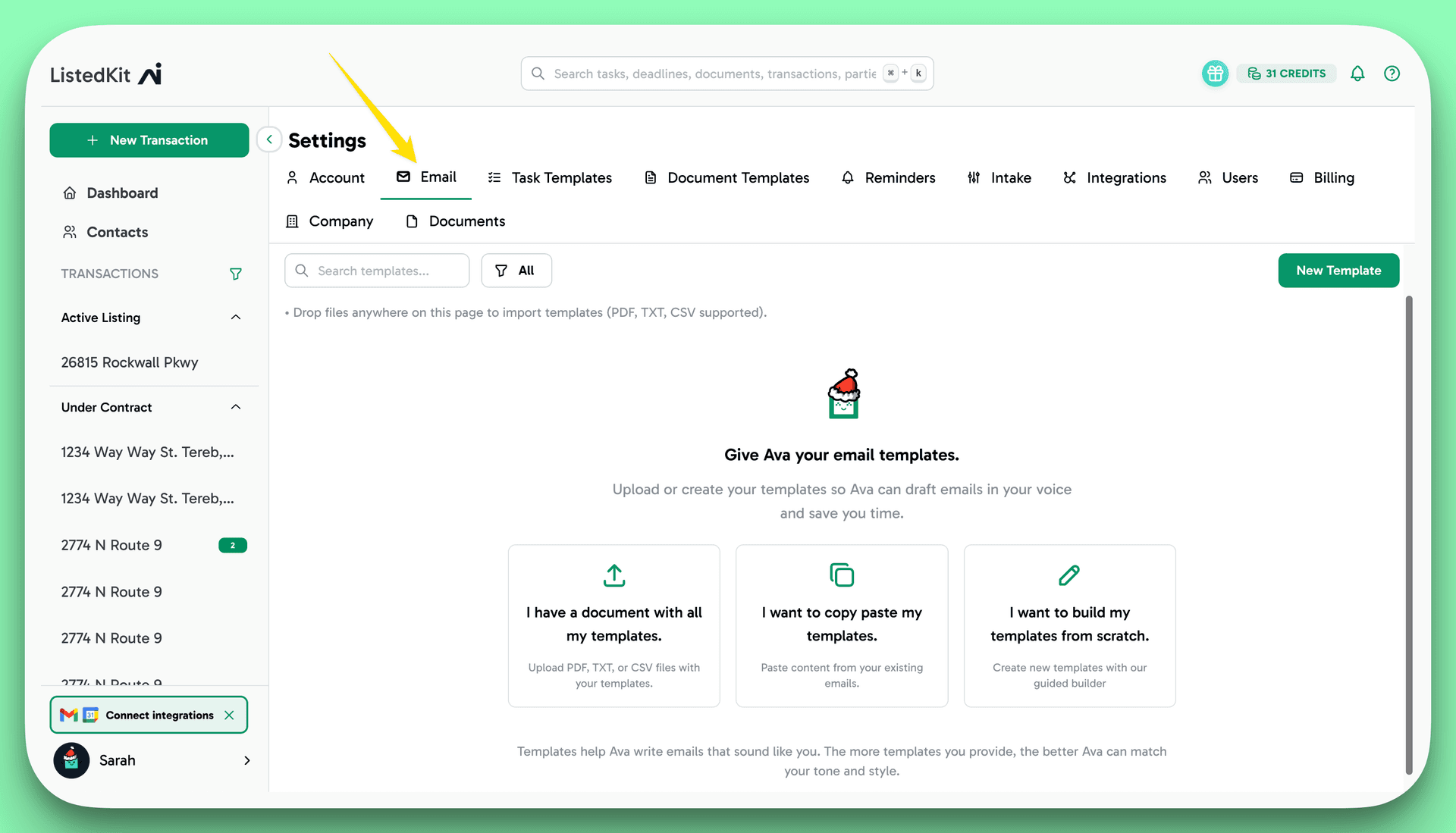 ListedKit Settings - Email Templates page