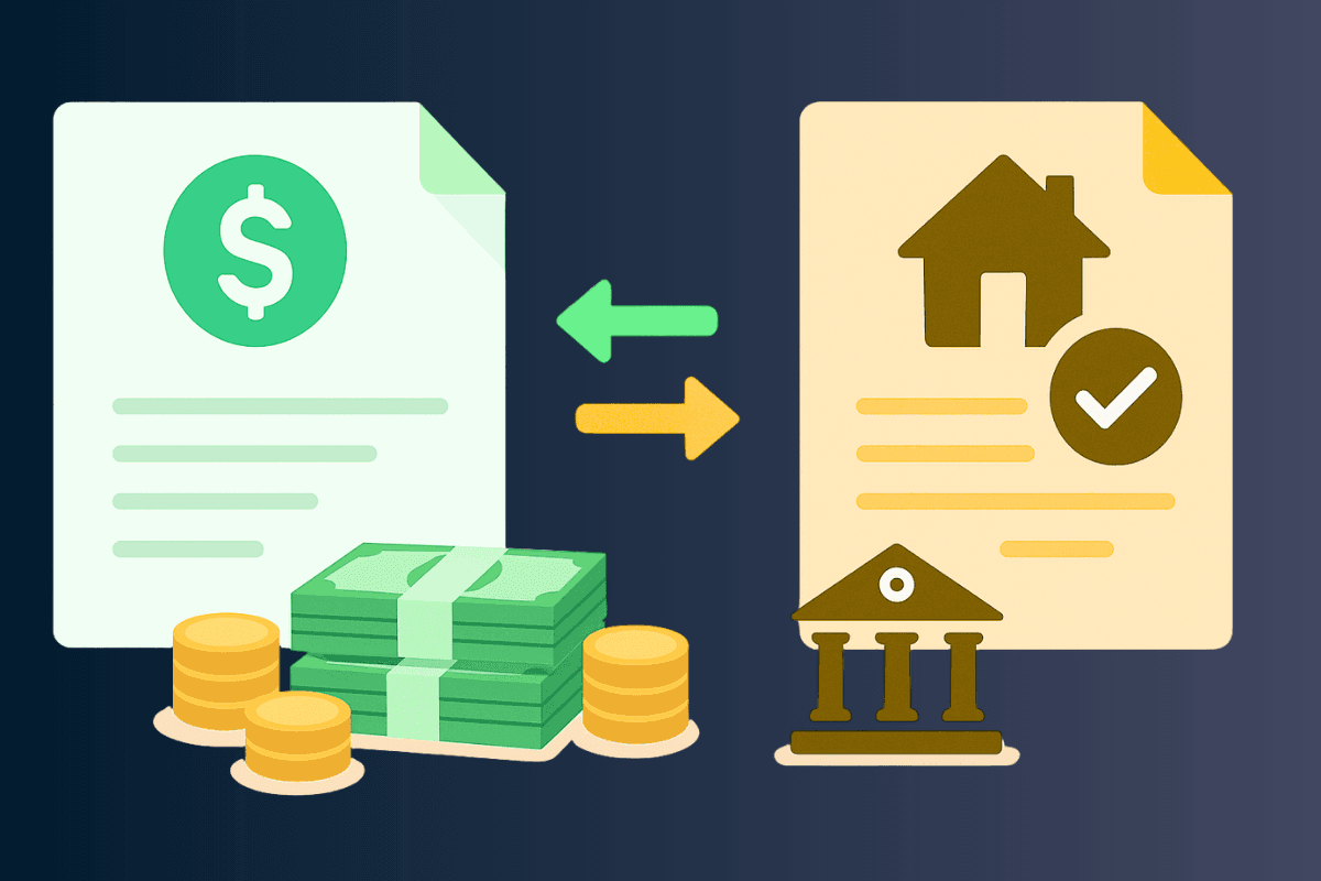 Illustration showing cash deals and financed real estate transactions with automatic timeline adaptation